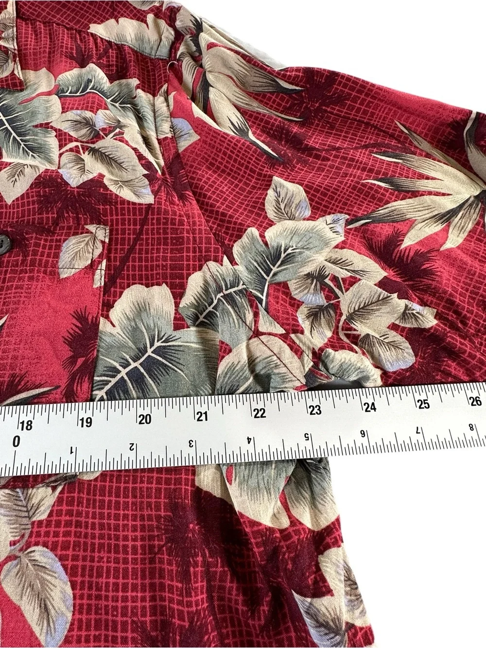 Vintage-Style Campia Red Tropical Print Short-Sleeve Button-Down Shirt XL - Picture 7 of 8